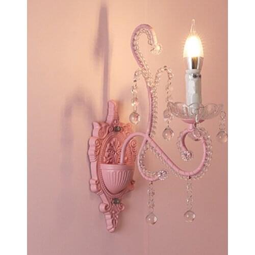 Pink wall lamps for girls room crystal wall lights for princess luxury bedroom wall sconce decorative lights for daughters room
