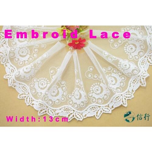 13cm width cotton embroid lace sewing ribbon guipure trims fabric warp knitting DIY Garment Accessories free shipping#3497