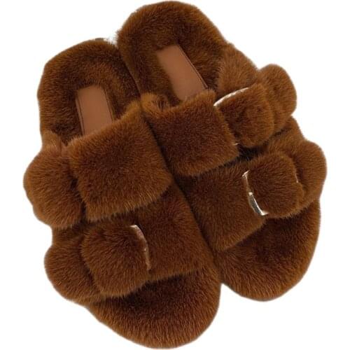 100% Mink Fur Slippers Luxury Flat Heel Women Flat Shoes Comfortable Black Pink Home Slippers Fur Slides For Women Sandals