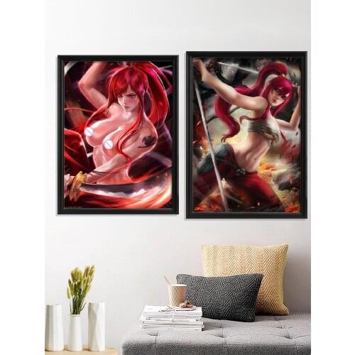 Fairy Tail Cartoon Erza Scarlet Bunny Girl Anime Sexy Nude Girl Kawaii Poster For Living Room Bedroom Decor Wall Custom Canvas