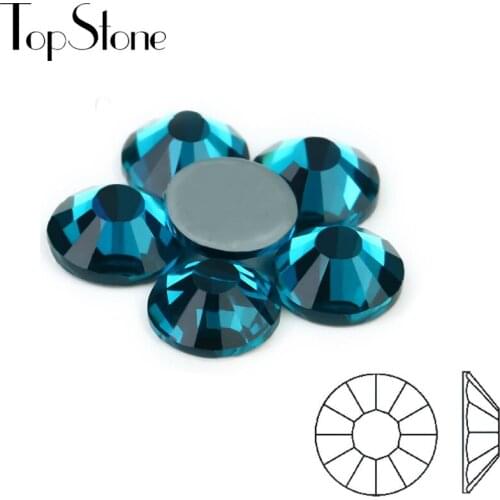 Blue Zircon Hot fix Rhinestones High Quality SS6 8 10 12 SS16 SS20 SS30 Iron On Rhinestones For Clothes DMC Glass Crystals