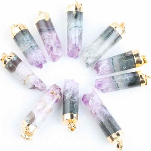 SUNYIK 1Pc Natural Purple Crystal Quartz Drusy Gem Stone Charms Pendant Bead Jewelry Birthday Gift Jewelry(Free Chain)