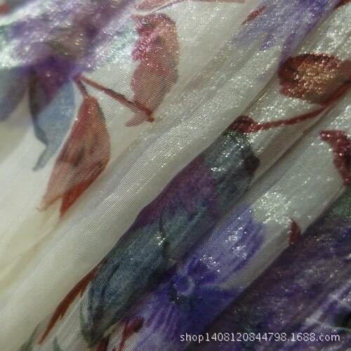 Hot Selling Top Grade Skirt Shirt Cloth Semi-Permeable Plant Printed Brocade Silk Wrinkle Chiffon Surface