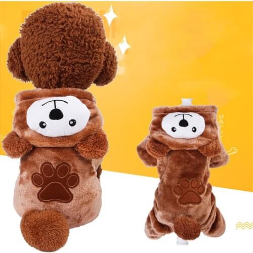 Thicken Pet Clothes Dog Cosplay Four-Legs Brown Bear Clothing Winter Warm Puppy Dress Up Costume Cat Plush Hooded Coat Jacket