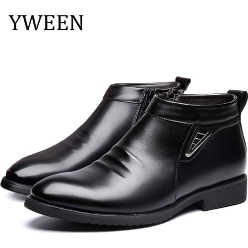 YWEEN Waterproof Boots Men Winter Plush Leather Boots Comfortable Warm Snow Boots For Men