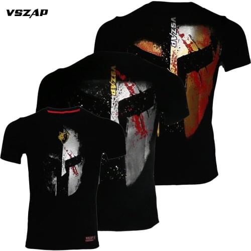 VSZAP Spartan Warrior Short-sleeved MMA T-shirt Gladiator fitness muscle training Fight Thai Boxing sports man