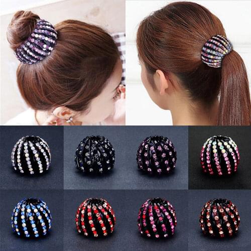 2021 New Women Bun Crystal Hair Claw Bird Nest Horsetail Buckle POnyil Holdedr Hair Clip DIY Bun Maker Female Hair Accessories
