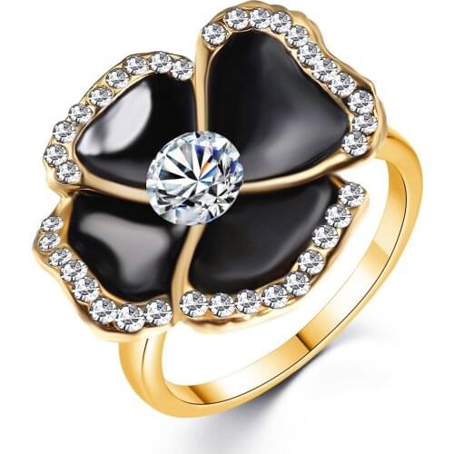Womens Ring Fashion Glamour Ring Black Poppy Flower Ring Banquet Wedding Gifts For Girlfriends Designed For Women