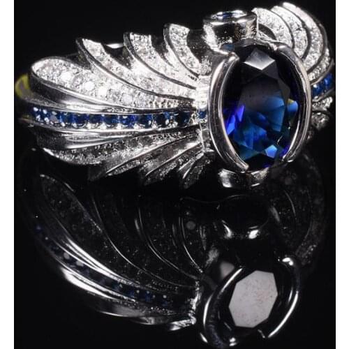 Luxury Angel Wing Ri 925 streling Silver oval Blue Sapphire Ring finger Engagement Wedding rings for women natural jewelry boys