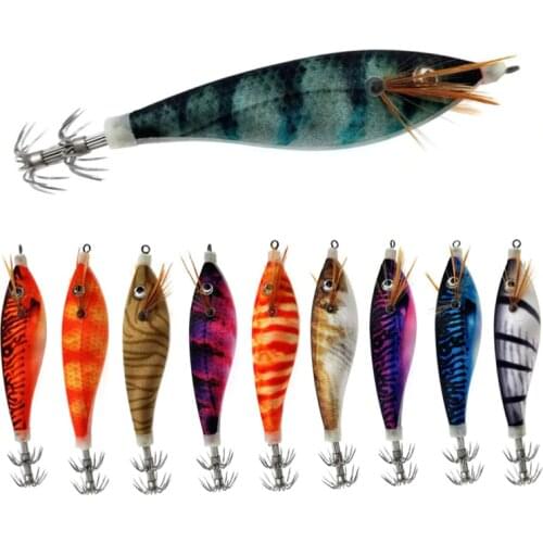 1Pcs 10CM 12G Shrimp Fishing Lure Squid Jig Artificial Wood Shrimps Lures Fishing Squid Hook Cuttlefish Lures Octopus Bait