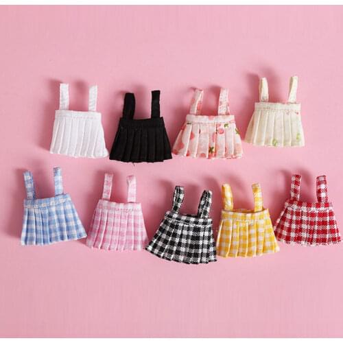 1PCS Cute Grid Suspender Skirt Uniform Pleated Skirt for ob11 1/12 bjd Dolls Accessories doll clothes