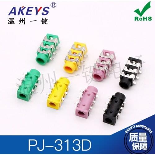10 PCS PJ-313d Wenzhou Akeys 3.5 Earphone Socket 6pin Paster 3.5pore Diameter Earphone Jack Outlet