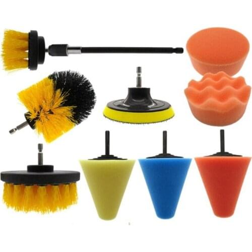 10PCS Scrubber Drill Brush Set Car Tire Wheel Clean Polishing Pad Buffing Waxing Sponge Car Cleaning Tools Tube Polisher