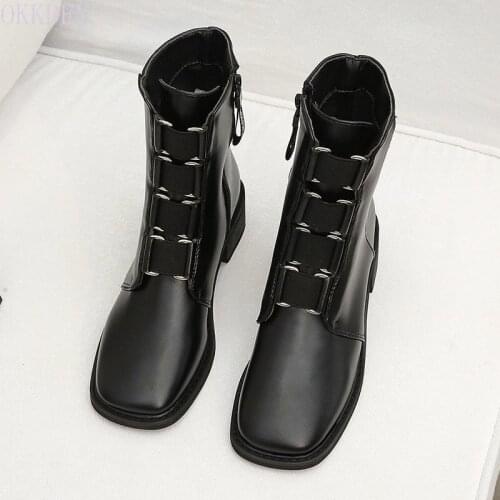 2021 New Autumn and Winter Thick Heel Short Boots with Patent Leather Pointed Retro Martin Boots Womens Fashion Bare Boots
