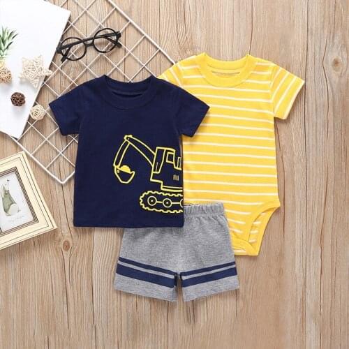 2021 new summer Baby Set 3 pcs Baby Boy Outfit Cute Design Pure Cotton Baby Boy Clothes Set 0-1-2 Years