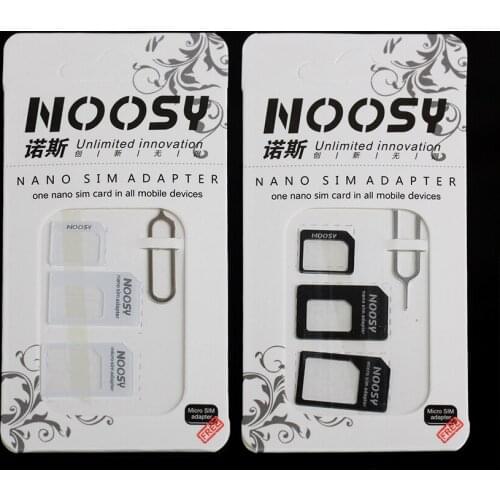 300sets(1200pcs) 4 In 1 Noosy Nano Micro SIM Card Adapter Eject Pin for IPhone 5 5S for IPhone 6 6plus 7 7plus with Retail Box