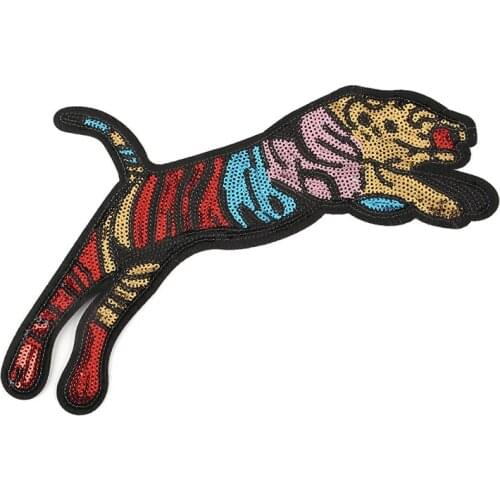 Large Sequin Tiger Patch DIY Iron on Patches for Clothing Cool T-shirt Sewing Applique Clothes Stickers Animal Badges Parches