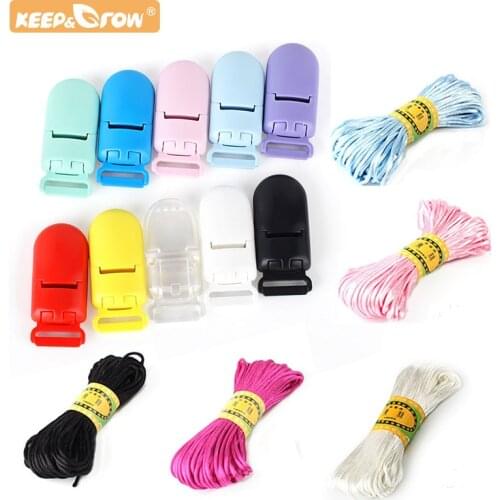 Baby Nipple Plastic Clasp Colorful Silicone Beads Chain Pacifier Clip Chain For Teething 20MM Nylon Cord Satin Silk Rope Product