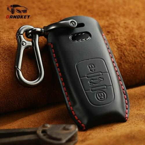 Dandkey Car Key Case For Audi A4 A4L Q5 A5 A6 A6L A7 S5 S6 S7 Q7 S8 2013 2016 Key Cover Keychain Genuine Leather Key Bag Ring