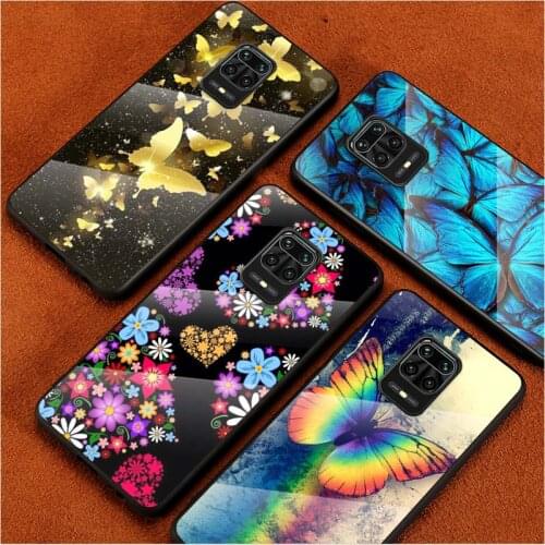 Tempered Glass Cover Colorful Butterfly For Xiaomi Redmi Note 10 10S 9T 9S 9 8T 8 7 Pro Max Shockproof Shell Phone Case
