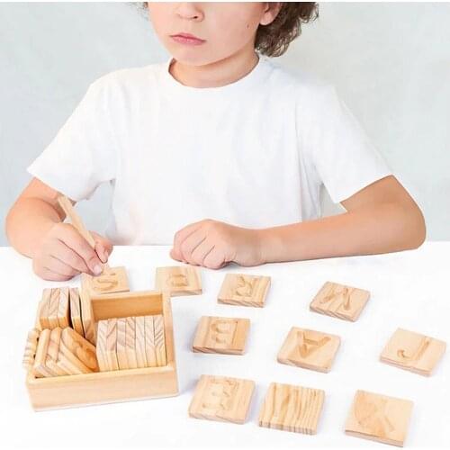 Wooden Grooved Double-sided Alphabet Studying Children Early Educational Toys