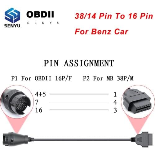 For Benz 14 Pin 38 Pin For Star C4 OBD 2 to OBD2 Connector Scanner Car Diagnostic Auto Tool Extension Cable For Mercedes Benz