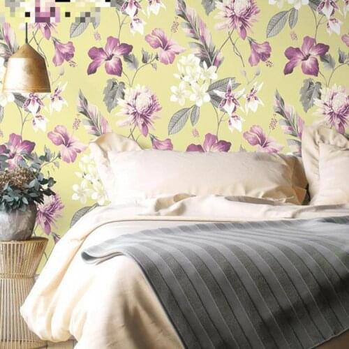 Pastoral style non-woven warm floral wallpaper home living room bedroom TV background wallpaper 5.3 square rolls