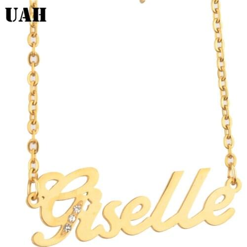 UAH Giselle Name or Romantic Gift 316L Stainless Steel Custom Personalized Name Choker Gold Color Handwriting Signature Necklace