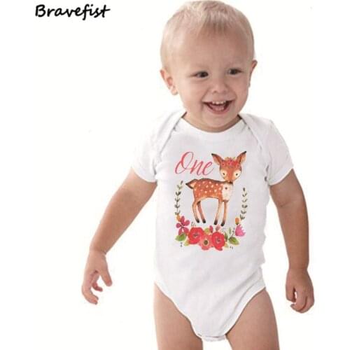 Cotton Infant Bodysuits Short Sleeve Clothing Similar Jumpsuit Cartoon Printed Baby Boy Girl Bodysuits Sika Deer Flowers Print