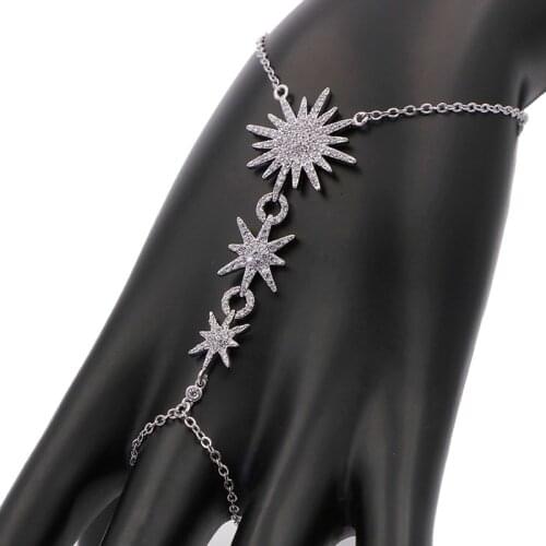 Famous Brand Design Sunflower Finger Conjoined Bracelet For Women Micro Pave Cubic Zirconia Siamese David Star Hot Jewelry Zk30