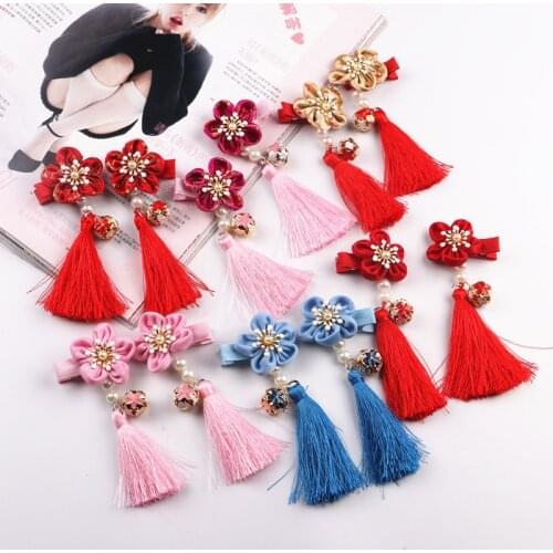 Chinese White And Blue Ribbon Tassel Hairpin Hair Clip For Children Girl Ancient Style Hanfu Hair Pins Cosplay Hair Accessories