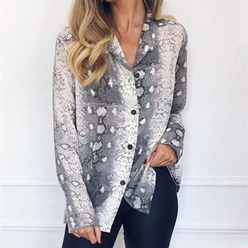 2019 Summer Chiffon Blouse Long Sleeve Sexy Snake Print Blouses Ladies Office Shirt Tunic Casual Loose Tops Plus Size Blusas