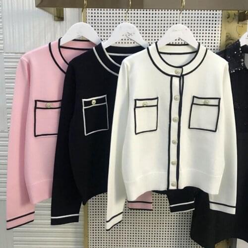 2021SS Spring Fashion New Women Vintage Knitted Cardigan Sweater For Ladies Luxury Coat 3 Color
