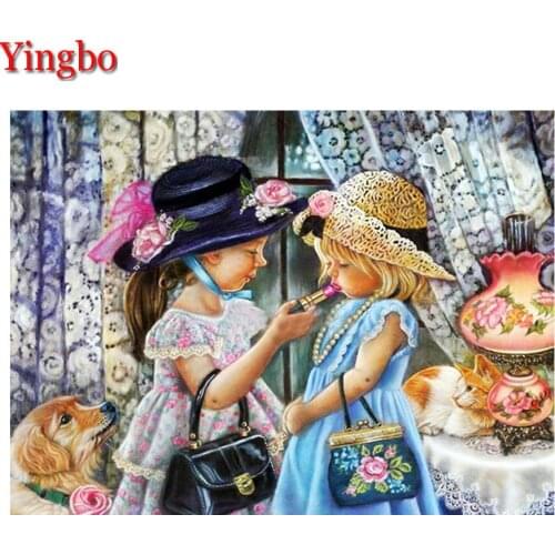 New Arrival DIY Full Square round Diamond Painting funny little girls Diamond Mosaic Animal Decor Diamond Embroidery Accessories