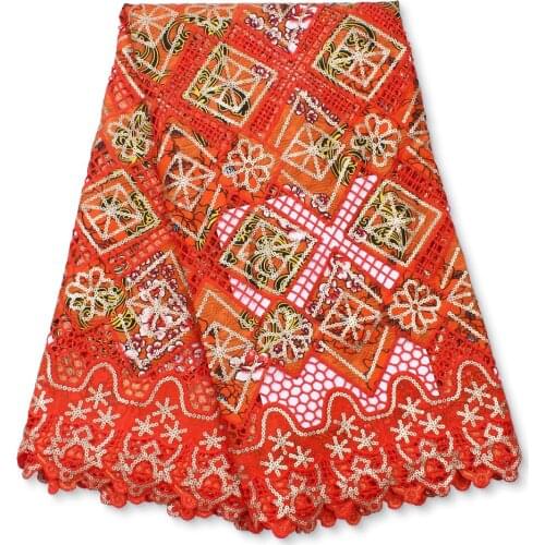 2021 New Design Wax African Lace Fabric Orange French Lace Fabric High Quality Nigerian Tulle Sequins Lace Fabric