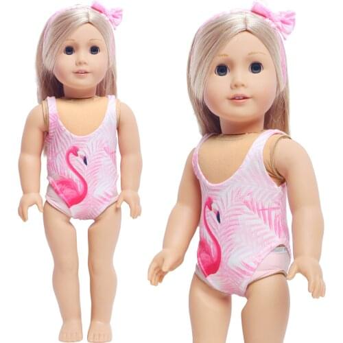 1 Set Doll Swimsuit + Kawaii Bow-knot Headband for 18 Inch Baby Doll Beach Bathing Swimming Accessories Clothes Dollhouse Toy