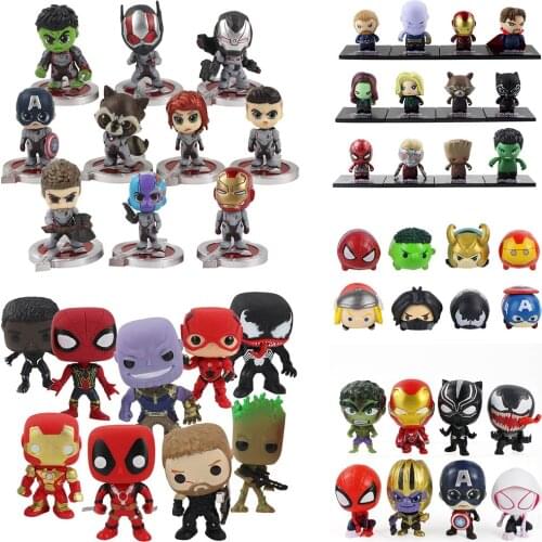 6-8-12-24 Pcs/Set 4-14cm Marvel Avengers Q Cute Super Heros Spiderman Ironman Hulk Thanos Venom Action Figure Mini Model Toys