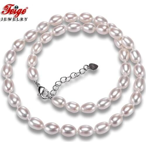 Elegant Good Gloss White Natural Ellipse Freshwater Cultured Pearl Choker Necklace for Womens Birthday Gift Fine Jewelry FEIGE