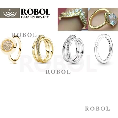 PDB JZ 12 Original Brand 100% 925 sterling silver ring engraved with sparkling logo love heart diamond ring Feather female ring