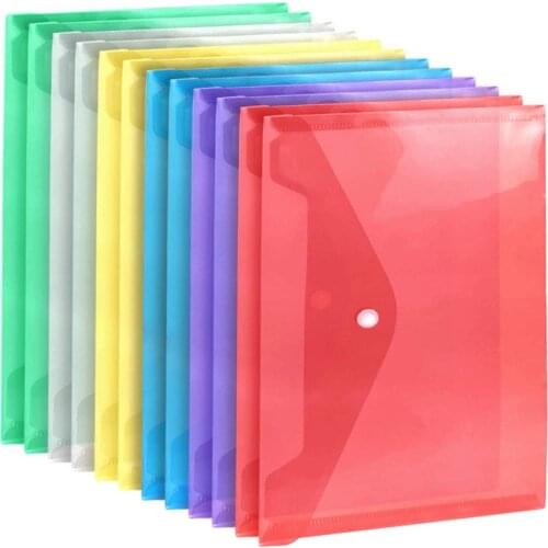 A4 Plastic Envelopes Poly Envelopes Clear File Bags Document Folders Organizers with Snap Buttonin 6 Colors Stationery Cases