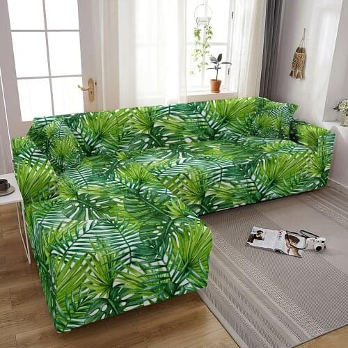 Tropical Plant Leaves Sofa Slipcover Elastic Corner Sofa Covers For Living Room Stretch Sectional Couch Cover Home Decor