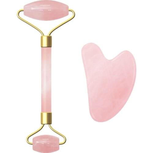 Dropshipping Rose Quartz Massage Roller Gouache Scraper for Facical Massage 100% Natural Jade Guasha Scraper Face Massage Roller