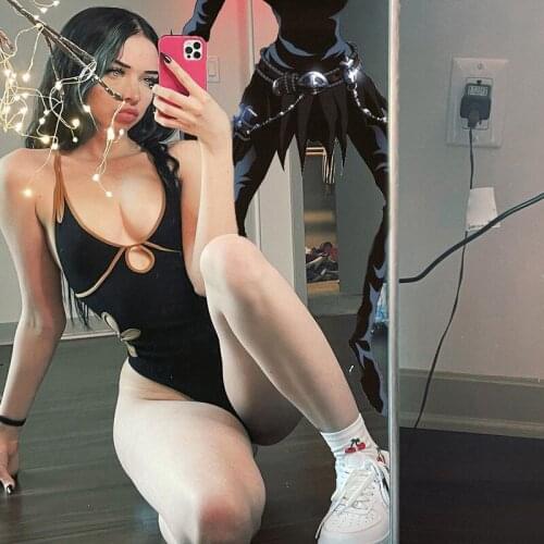 BBK Sexy Ladies Hollow Out Bodysuit Patchwork Printed Floral Women Playsuit With Hole 2021 Summer Black Beach Casual Outfits