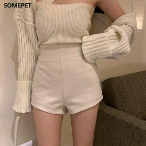 Shorts Women High Waist Trousers Solid A-line Vintage Korean Style Zipper Casual Fashion Sweatpants Summer Ins Sexy Ladies Chic