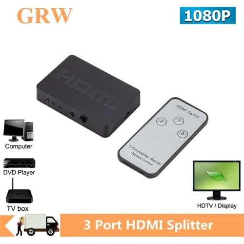 Grwibeou HDMI Splitter 3 Port Hub Box Auto Switch 3 In 1 Out Switcher 1080P Hd 1.4 Remote Control For Hdtv Xbox360 Ps