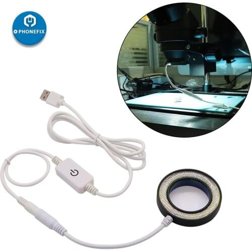 SS-033C Microscope Light Source Ring Adjustable Brightness LED Round Light + UV Oil Smoke Dust-Proof Mirror White Lamp