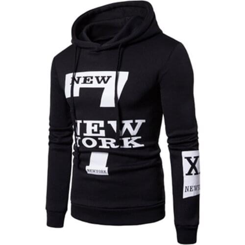 Hoodies Men Sweatshirt Long Sleeves Cotton Pullover Letter Printing Mans Black White Casual Male Spring Clothing M-3XL