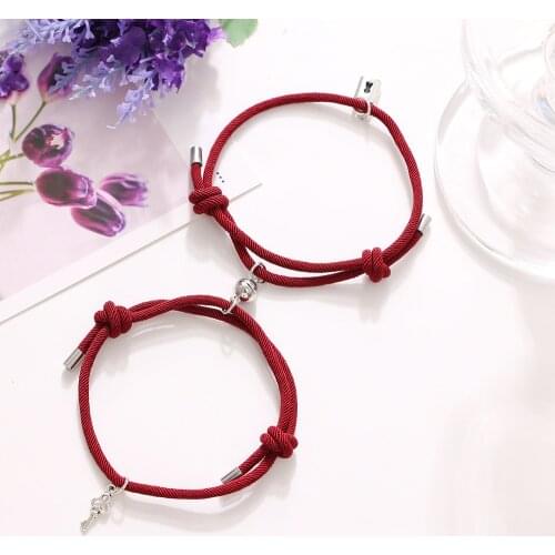 Vienkim Magnetic Bracelet Round Shape Pendant Charm Couple Bracelets for Lover Friend Braid Rope Bracelets Magnet Jewelry