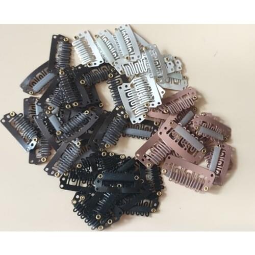 50pcs 2.8cm Black Brown Blonde Color Wig Clips For Human Hair Bangs Snap Hair Clips For Extensions Metal Comb For Closure