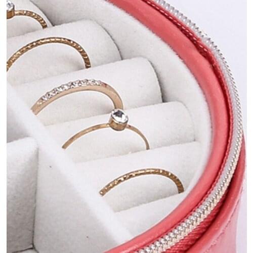 Travel Jewellery Box PU Leather Round Small Portable Jewellery Container Compartment for Rings Earring Bracelet PI669